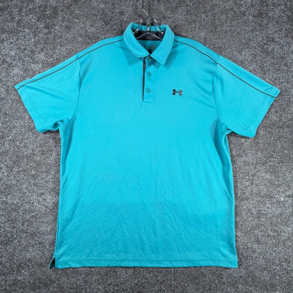 Under Armour Tech Polo Shirt Mens XL Teal Blue Logo Moisture Wicking Loose Fit